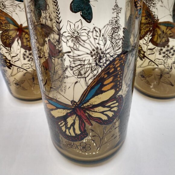 Vintage 70s Anchor Hocking Butterfly Smokey Brown Tea Glass Glasses - Lot of 4 - Picture 3 of 6
